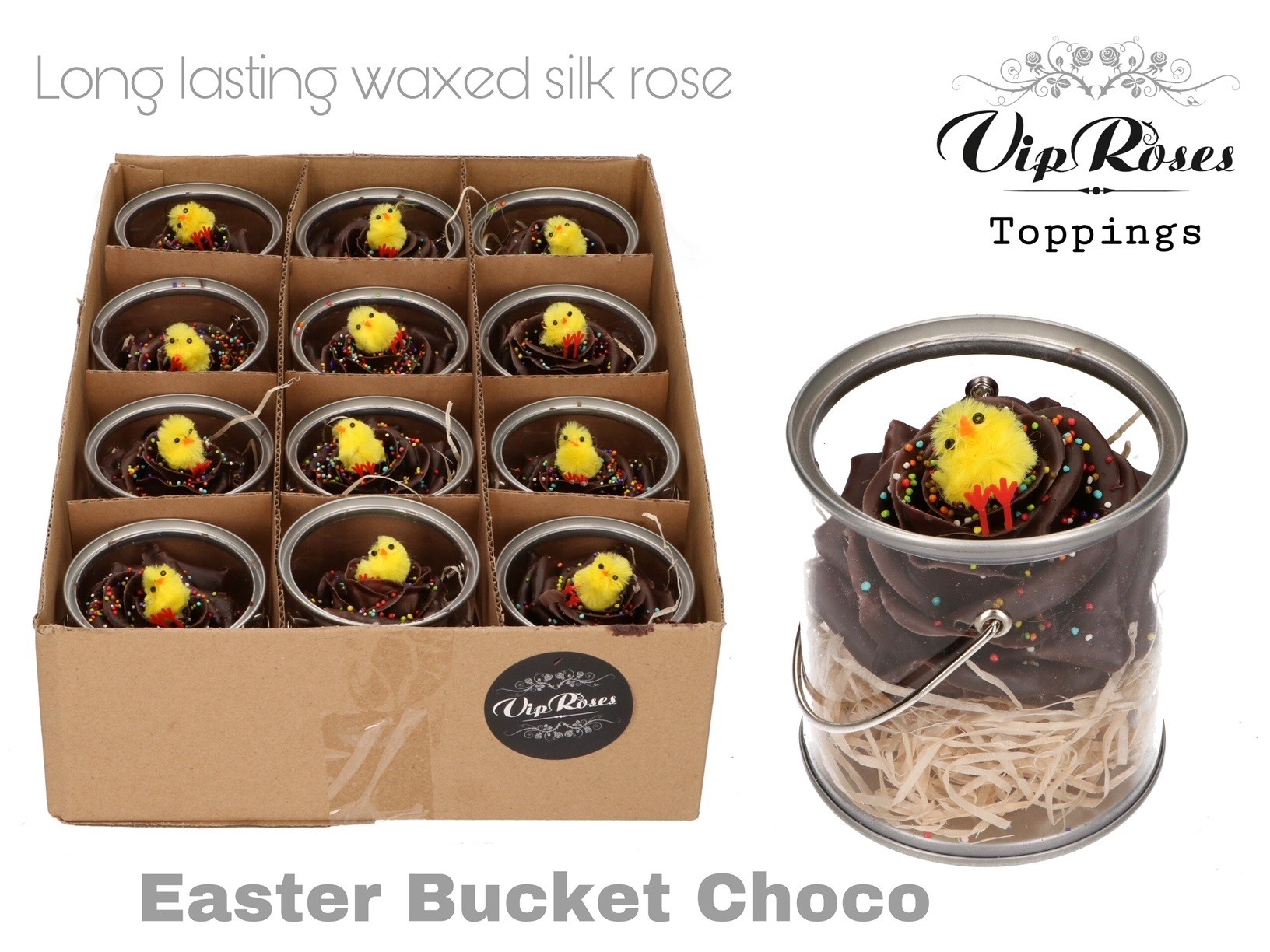 Срезанные цветы оптом Rosa large paint easter bucket choco от 12шт из Голландии с доставкой по России