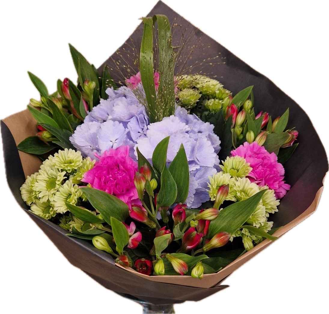 Срезанные цветы оптом Bouquet hydrangea happy blue от 2шт из Голландии с доставкой по России